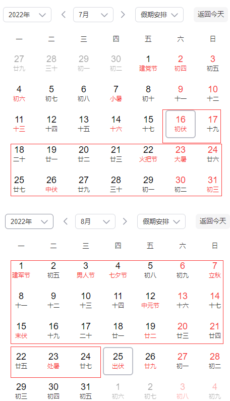 2022年三伏天是30天还是40天