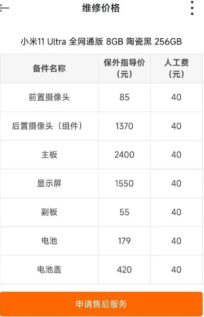 小米11ultra烧wifi维修多少钱